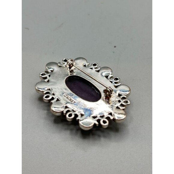 Signed MONET Pin Brooch Purple Tones Faceted Cabochons Silver Tone Setting - Picture 9 of 12